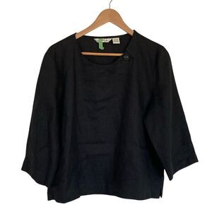 Orvis Womens Linen Pullover Blouse Shirt Size L‎ Black 3/4 Sleeve Classic Summer